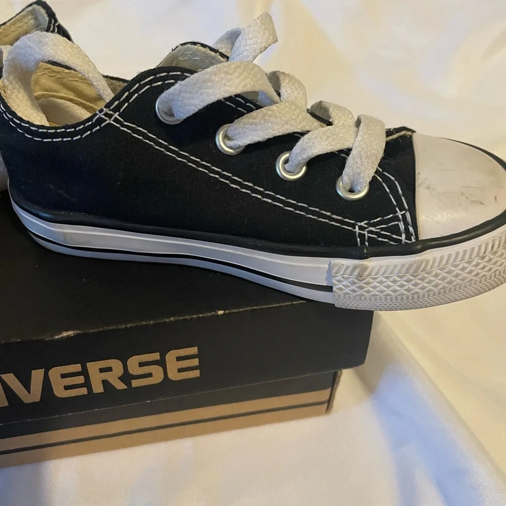 Converse Black Sneakers w/ Canvas Upper and White Rubber Toe Cap - Picture 8 of 12